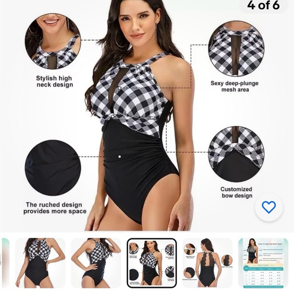 Cromi NWT one piece Slimming Swimsuit, Black and Plaid, XL - Picture 4 of 7